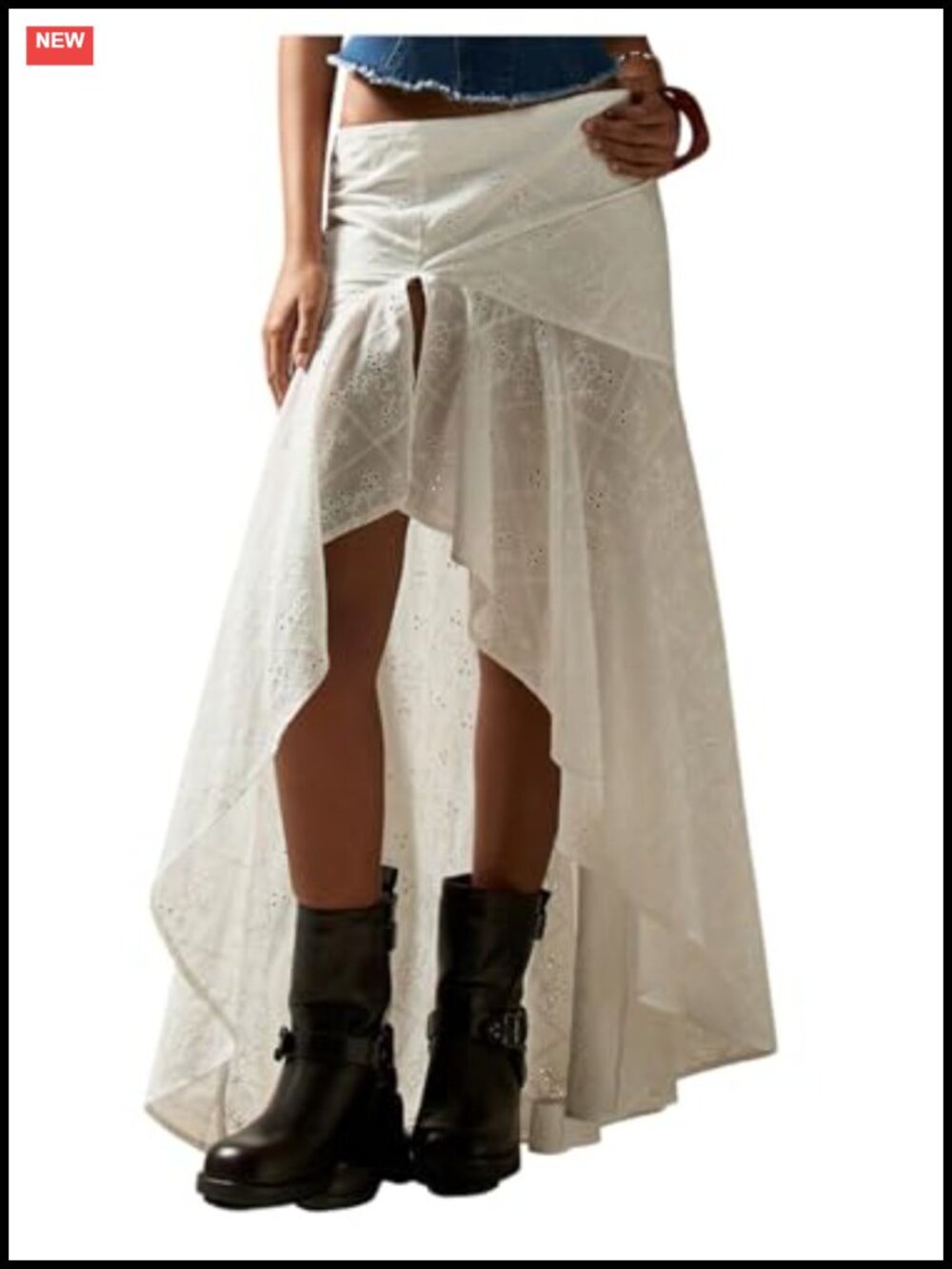 Ruffle Maxi Skirt Low Waist Asymmetrical Eyelet High Low Western Long Skirt
